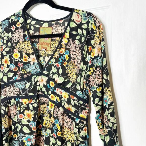 Johnny Was Size XS Long Sleeve V-Neck Floral Tunic Boho - Picture 2 of 4